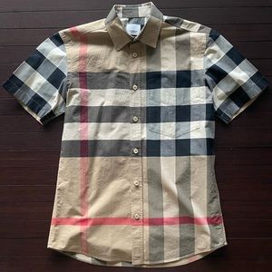 Authentic Mens Burberry Check Stretch Cotton Poplin Shirt Size US (Small)